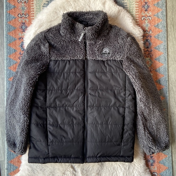 Gerry black nylon puffer coat with grey sherpa sleeves and neck medium 10/12 - Picture 10 of 15